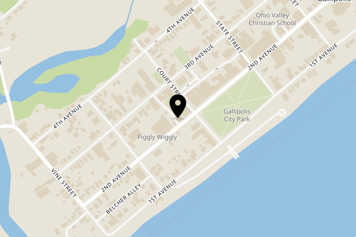 Map showing the location of Lorobi's Pizza on 248 2nd Ave in Gallipolis